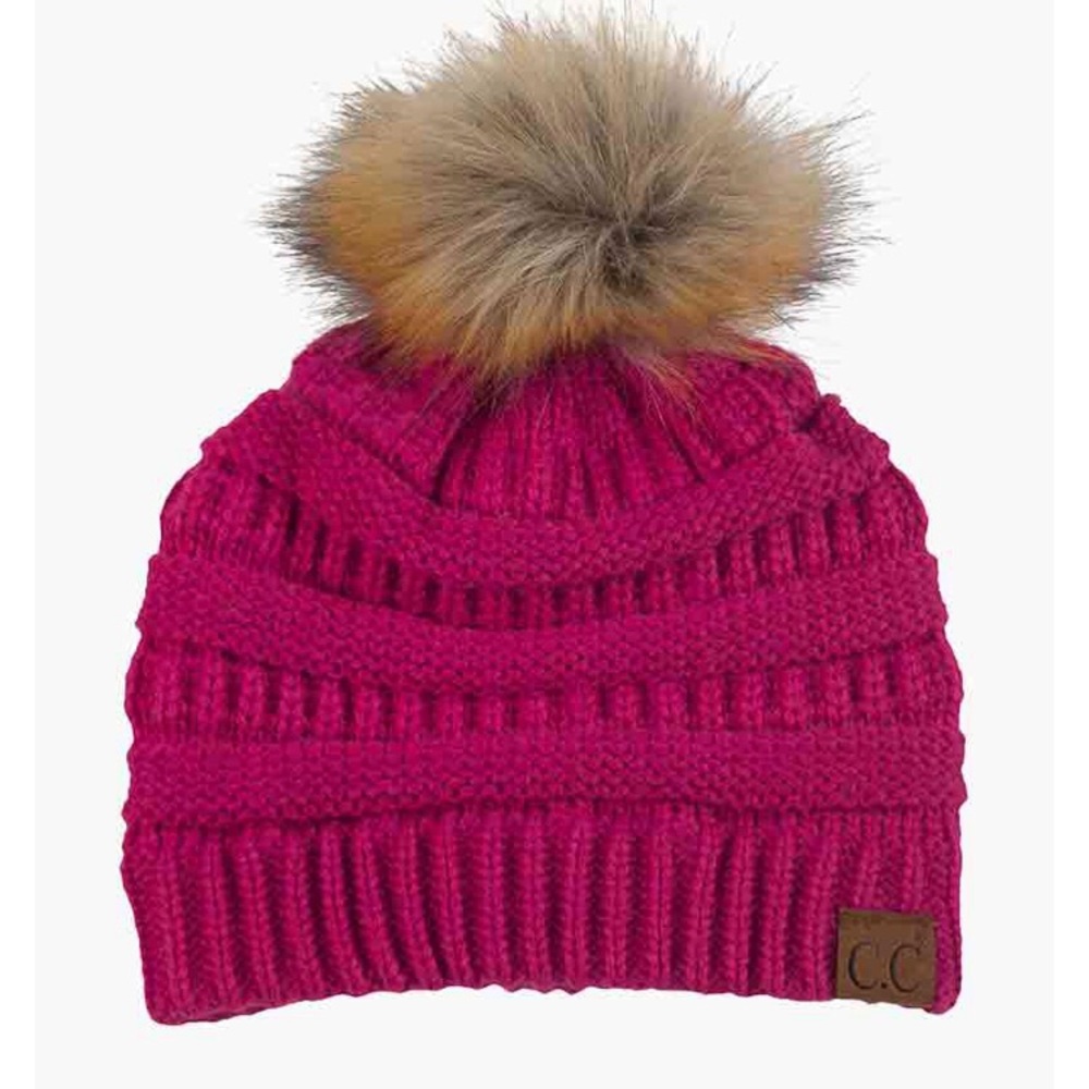 CC Pink Chunky Cable Knit Beanie